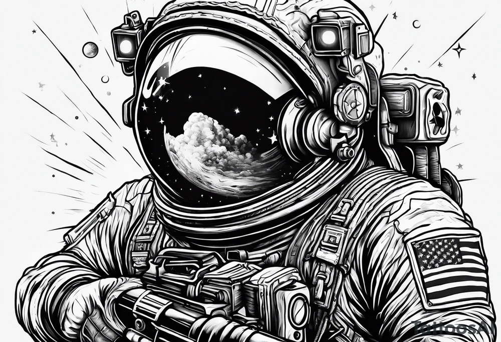 Astronaut Tries to Kill Himself with a Gun American Traditional tattoo idea
