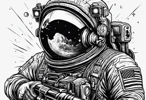 Astronaut Tries to Kill Himself with a Gun American Traditional tattoo idea