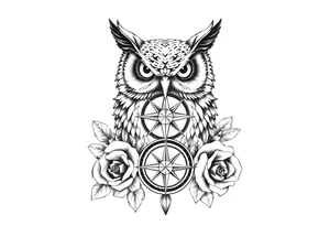 an owl,compass,roses, tattoo idea