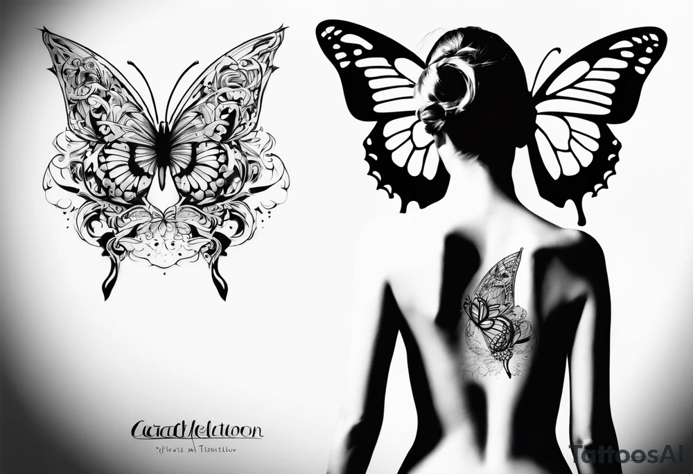 Create me a tatto wih: a hole body sceleton looking on a butterfly tattoo idea