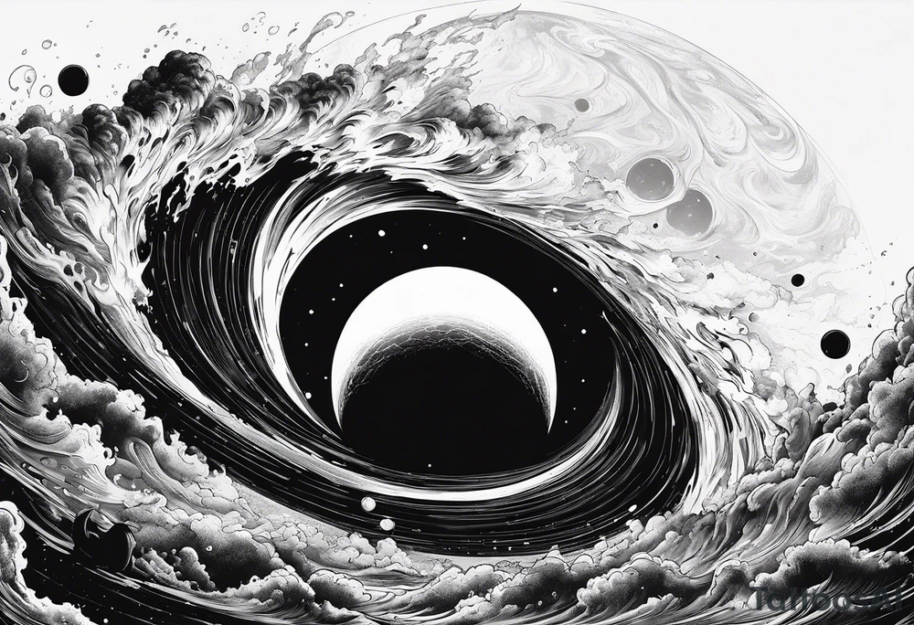 Large black hole swallowing earth. as Earth is swallowed space and time is stretched and deformed tattoo idea