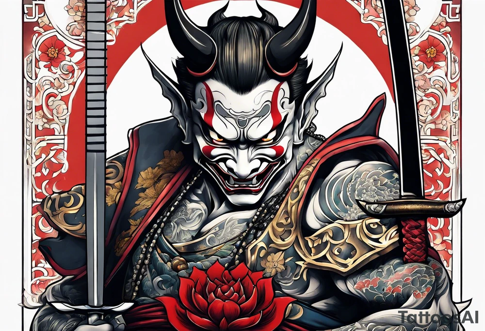 Hannya  holding a katana full tattoo idea