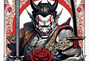 Hannya  holding a katana full tattoo idea