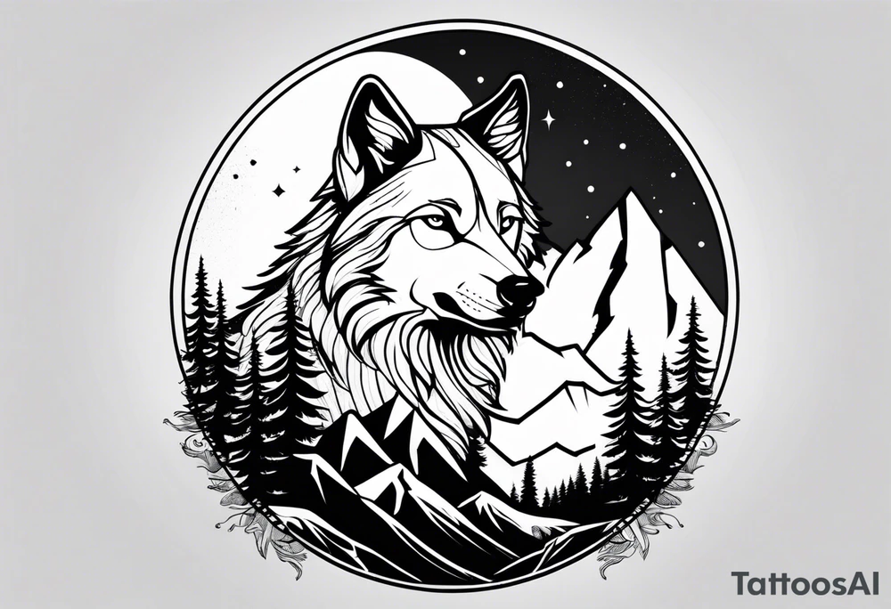 Mountains, wolf in it tattoo idea
