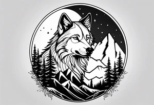 Mountains, wolf in it tattoo idea