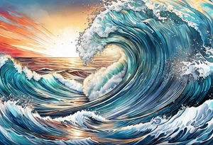 waves;  
"come what may" written underneath; outside forearm not an oval tattoo idea