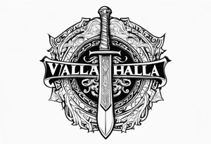 Valhalla round shield fire sword tattoo idea