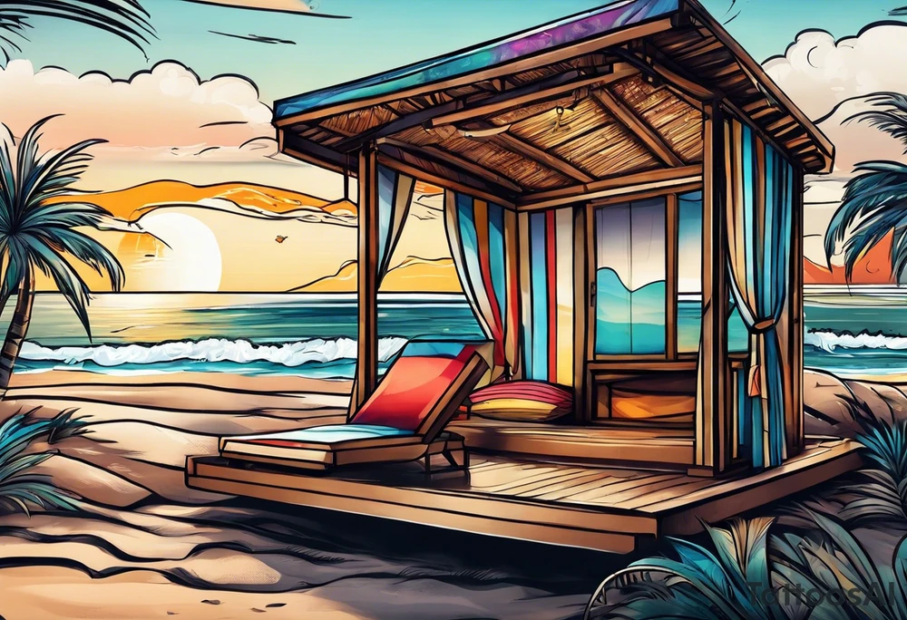 cabana on a beach tattoo idea