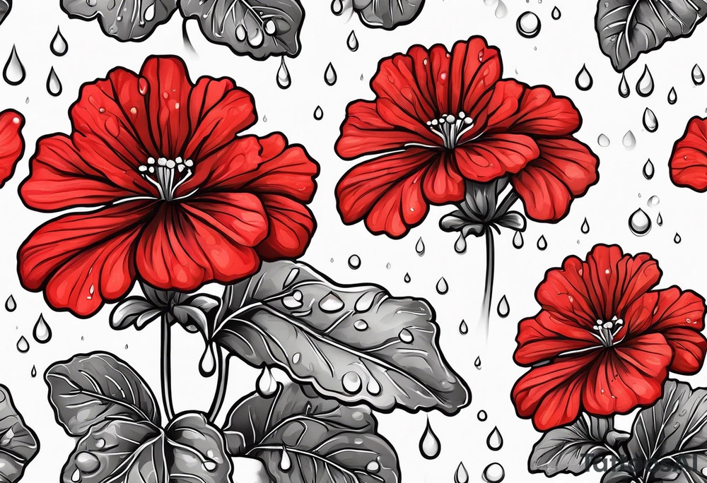 red geraniums with rain drops tattoo idea