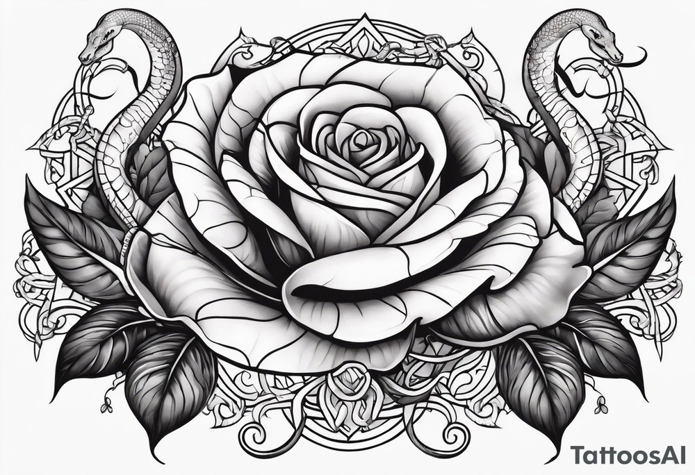 fleurs rose avec un serpents agressif tattoo idea