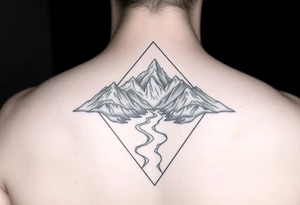 Mountains with the river running through it and a triangle around it with Humboldt at the top Mendocino  in the left bcorner and Trinity in the right tattoo idea