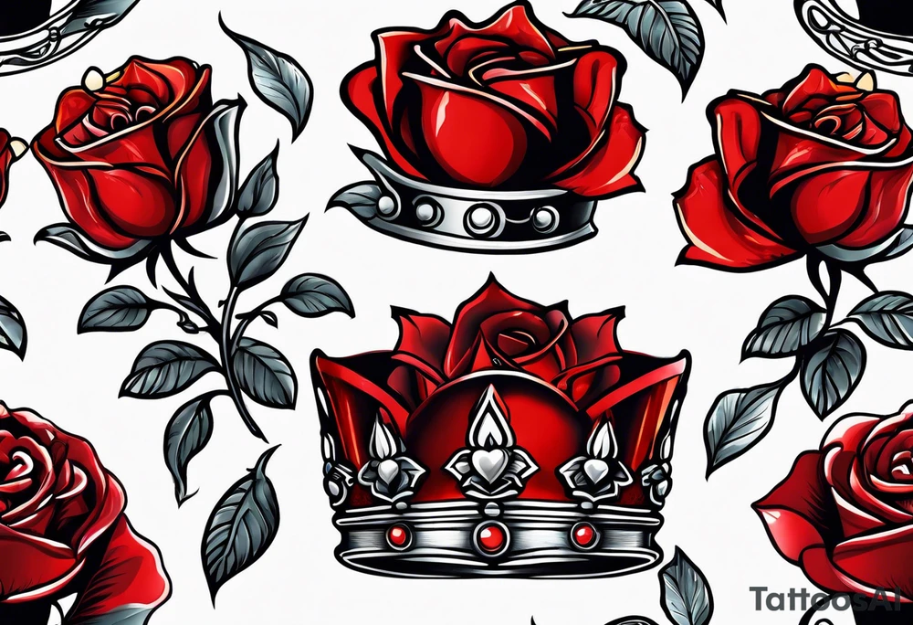 the red rose queen's golden crown with a heart tattoo idea