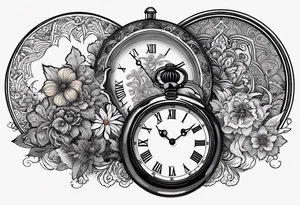 Floral, paisley, witch, 3 pocket watches, celestial tattoo idea