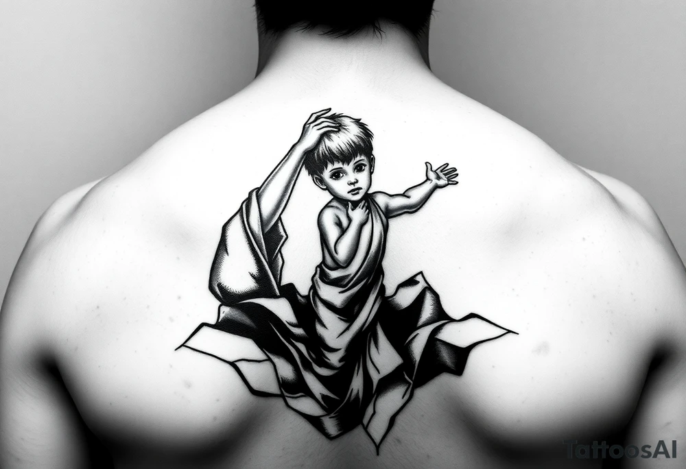 i want a boy reaching out to Jesus hand while falling into the imbass tattoo idea