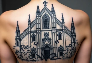 Milan Cathedral damaged and covered in graffiti, large tattoo tattoo idea