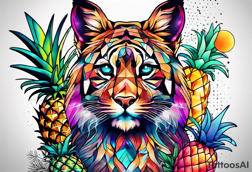 Animals and pineapples featuring animals and pineapples in galaxy colours featuring glass tattoo idea