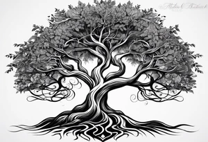 tree of life with long vertical roots
3 line triangles behind tattoo idea