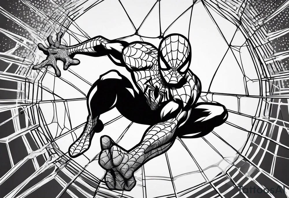 Spiderman shooting web while swinging tattoo idea