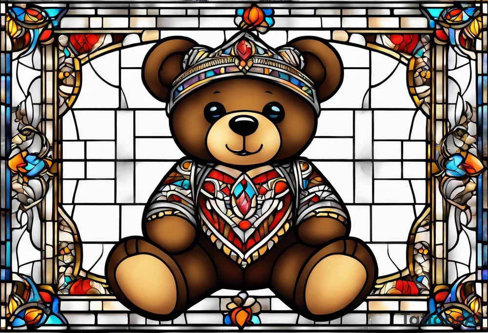 Teddy bear stained glass tattoo idea