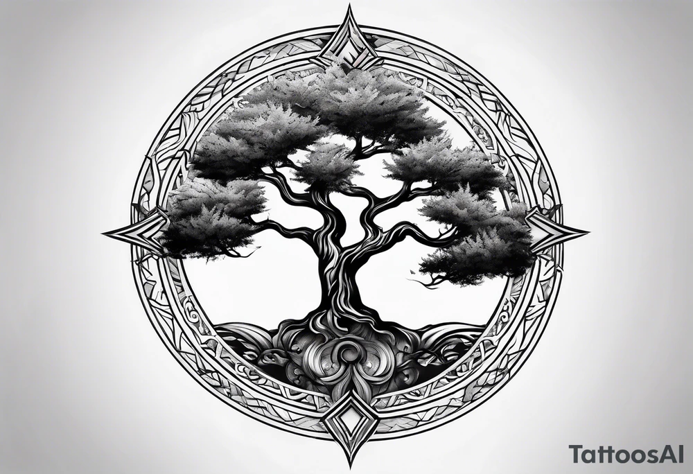 Tree and wind rose tattoo idea