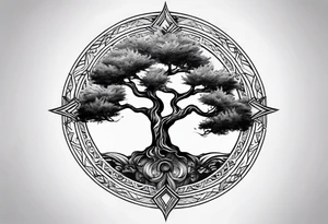 Tree and wind rose tattoo idea