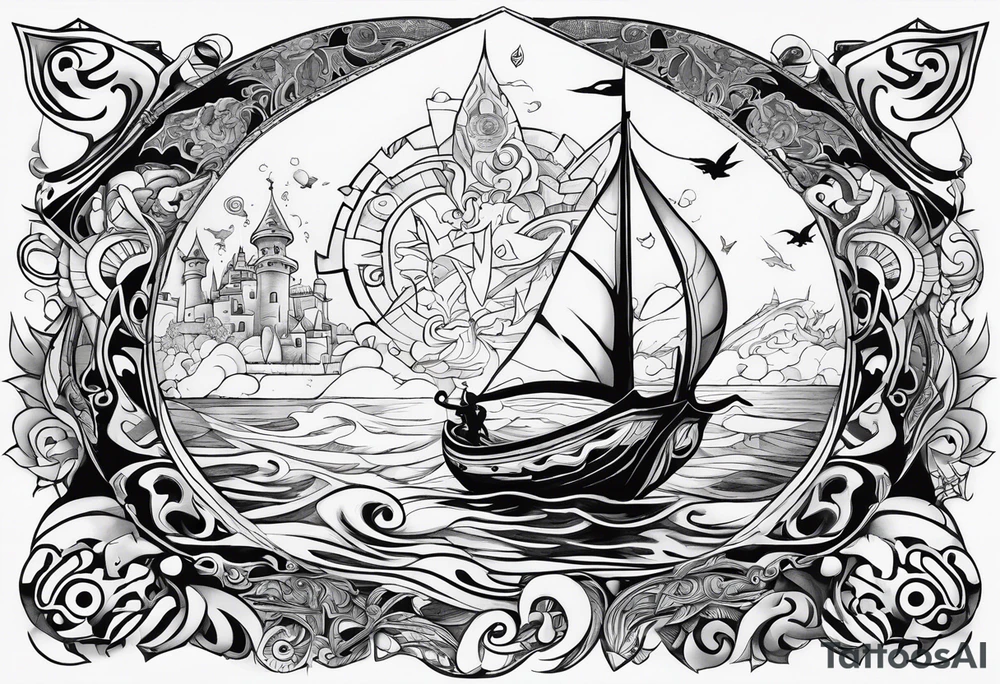 zelda wind waker mixed with surreal and abstract art tattoo idea