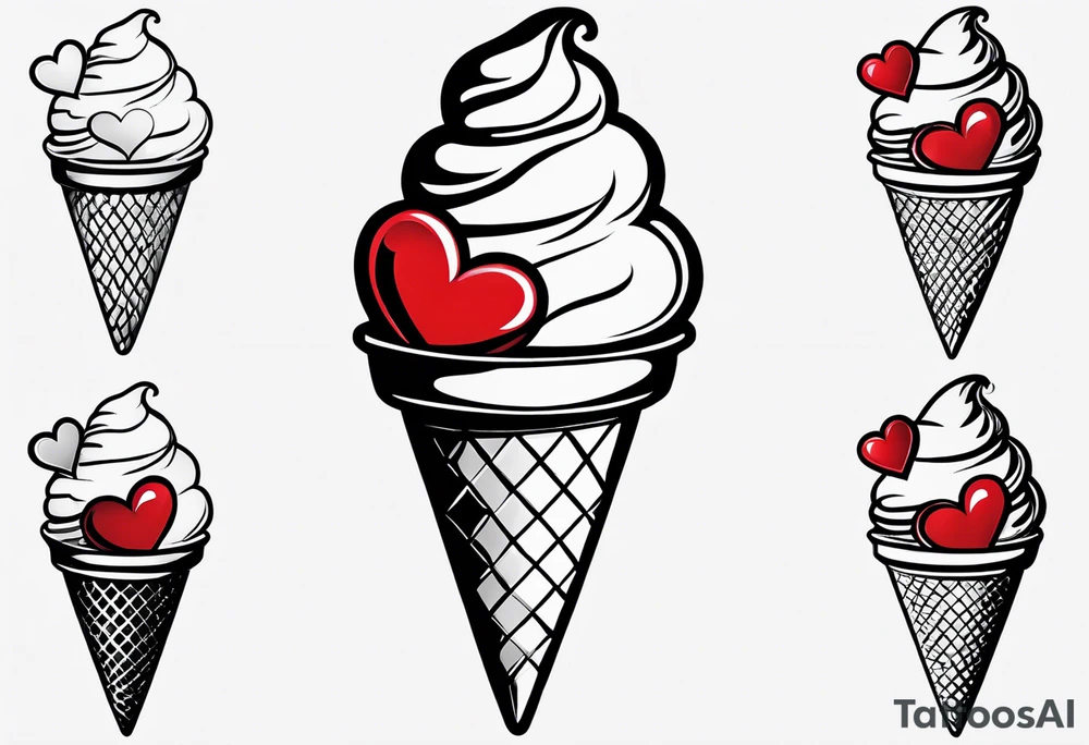 small ice cream cone with small red heart on it somewhere while representing Paris tattoo idea