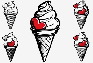 small ice cream cone with small red heart on it somewhere while representing Paris tattoo idea