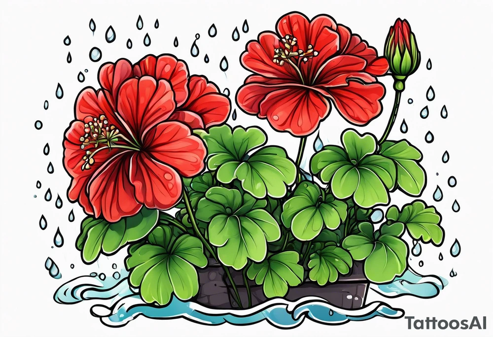 Red geraniums in the rain tattoo idea