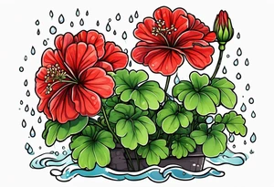 Red geraniums in the rain tattoo idea