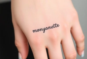 the name “monyanette” under the pinky side of the hand tattoo idea