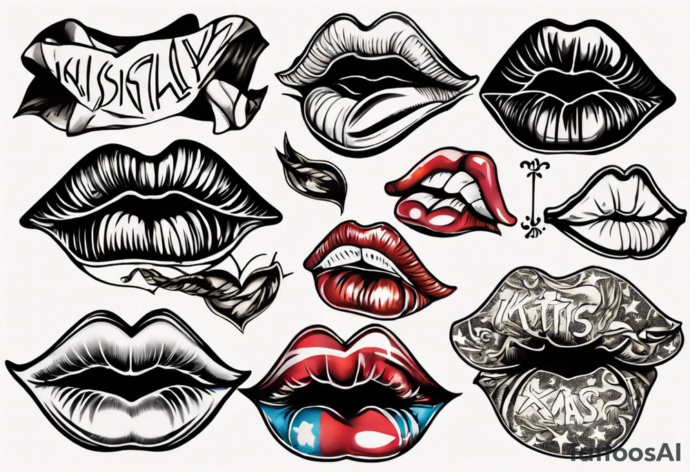 A lip print with the inscription "Kiss my a$$" tattoo idea