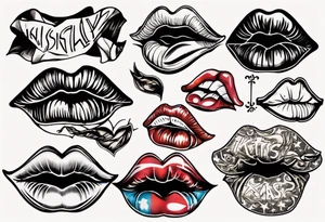 A lip print with the inscription "Kiss my a$$" tattoo idea