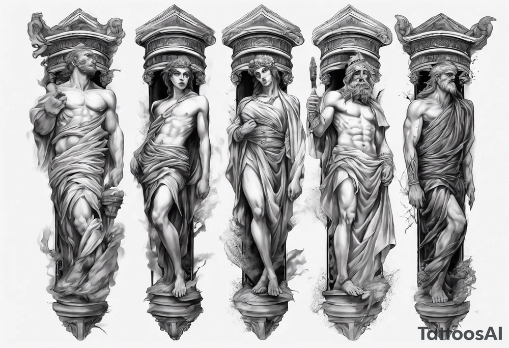 GREEK EVIL STATUES 
ARM SLEEVE 
REALISTIC tattoo idea