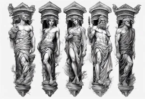 GREEK EVIL STATUES 
ARM SLEEVE 
REALISTIC tattoo idea