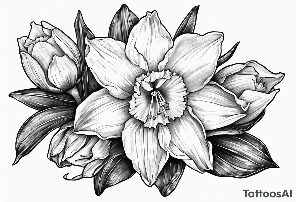 Daffodil, water Lily, larkspur, mountain tattoo idea
