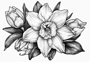 Daffodil, water Lily, larkspur, mountain tattoo idea