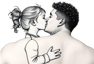 an eskimo kiss between a little girl with a curly ponytail and a dad with short curly hair - just the outline tattoo idea