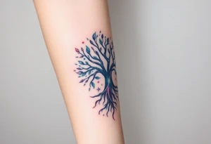 mystical tree of life with cosmic roots and celestial branches tattoo idea
