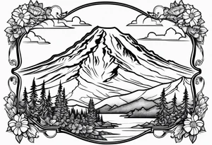 mount rainier with flowers around it tattoo idea