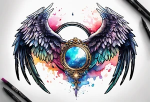 a pair of wings with a halo above them tattoo idea