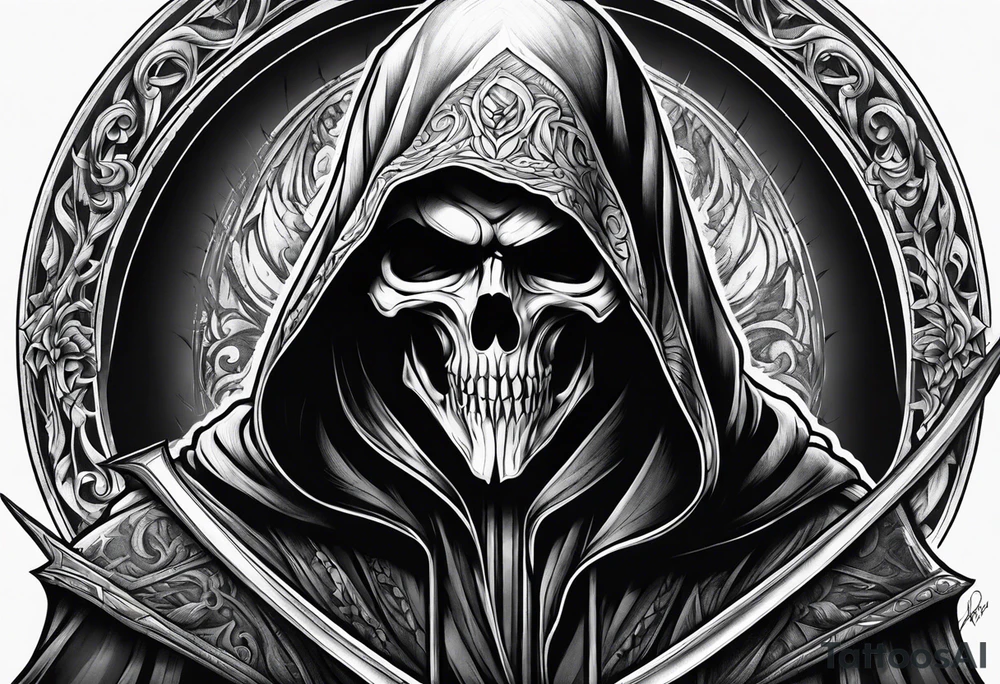 realistic reaper with dark details tattoo idea
