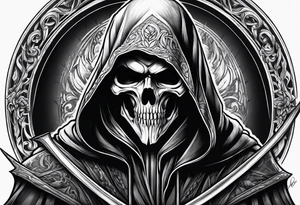 realistic reaper with dark details tattoo idea
