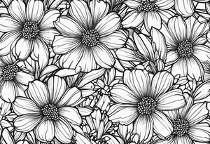 Generate a picture of Vervain (Verbena) flowers forming an oval shape with small leaves around them. tattoo idea