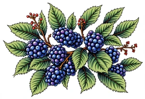 American traditional style Blackberry branch to wrap around an arm tattoo idea