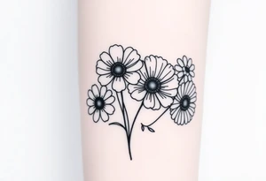 Small flower bouquet 1 daisy, 2 cosmo, 1 poppy, 1 chrysanthemum, tattoo idea
