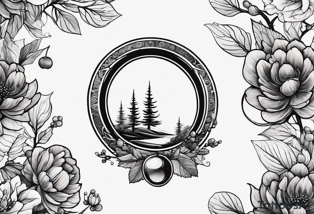enso ring and acorn symbols tattoo idea