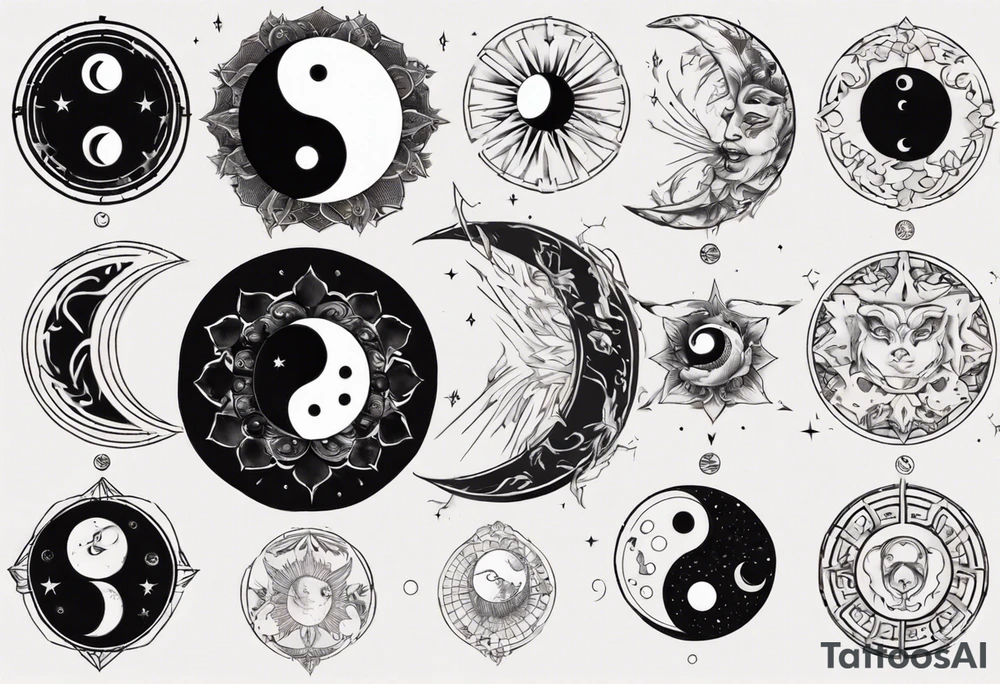 yin yang with moon phases tattoo idea