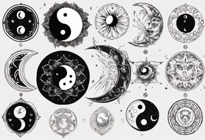 yin yang with moon phases tattoo idea
