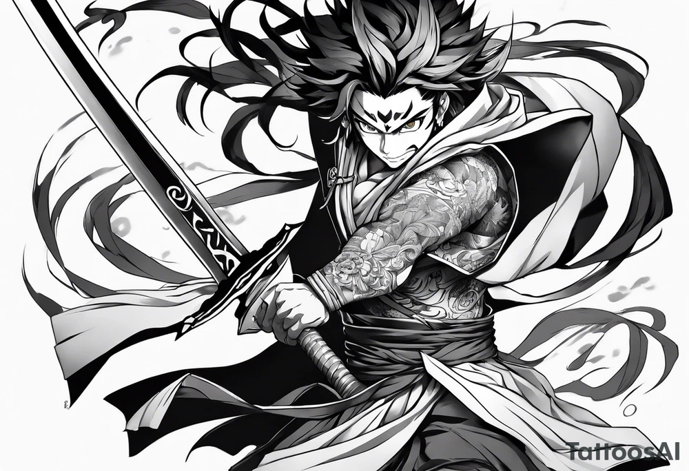 Demon slayer anime gyutaro fighting tattoo idea